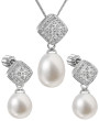 Strieborné sada perlových šperkov sa zirkónmi 29008.1