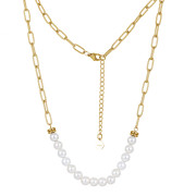 Pozlátený perlový náhrdelník chirurgická oceľ NSS796