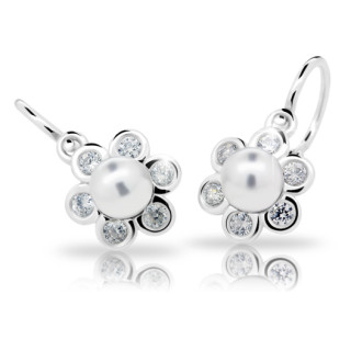 Strieborné detské náušničky so zirkónmi a perlou Swarovski C2489