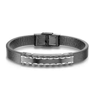 Luxusný pánsky náramok z kože a ocele 1008
