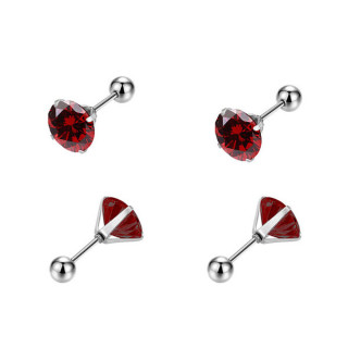 Náušnice so zirkónmi kôstky z chirurgickej ocele WJHE1244-Ruby Dark