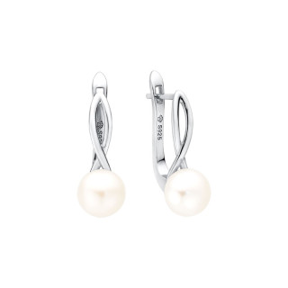 Visiace strieborné náušnice s riečnou perlou SK22104ELW