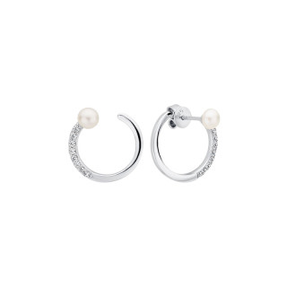 Moderné strieborné náušnice s riečnou perlou SK23223EW