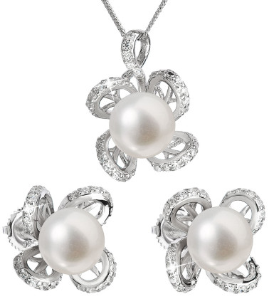 Strieborné sada perlových šperkov sa zirkónmi 29016.1