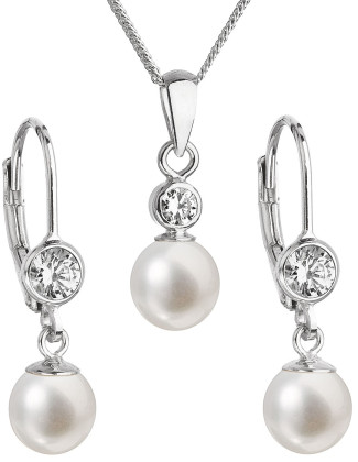 Strieborné sada perlových šperkov sa zirkónmi 29006.1