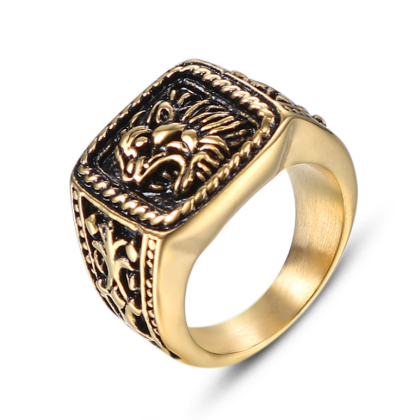 Pečatný prsteň z chirurgickej ocele zlatý WJHZ578