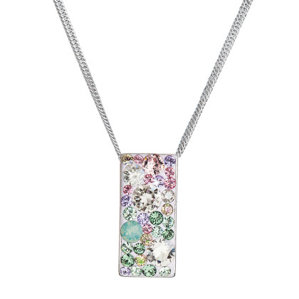 Strieborný náhrdelník so Swarovski kryštálmi ružovo-zelený obdĺžnik 32074.3 sakura