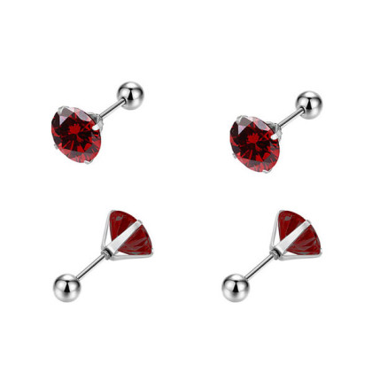 Náušnice so zirkónmi kôstky z chirurgickej ocele WJHE1244-Ruby Dark