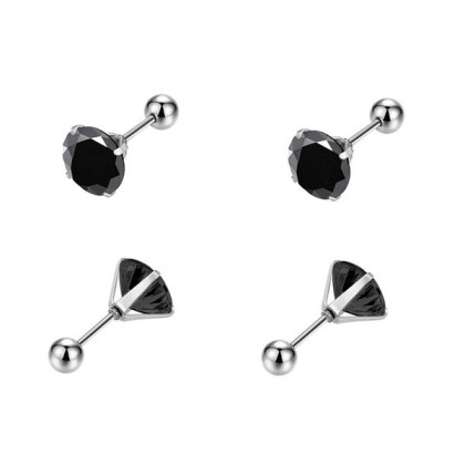 Štýlové náušnice z chirurgickej ocele s čiernym zirkónom WJHE1244ST-BC