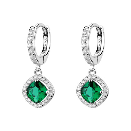 Visiace strieborné náušnice so zirkónmi Brosway Fancy Life Green FLG142