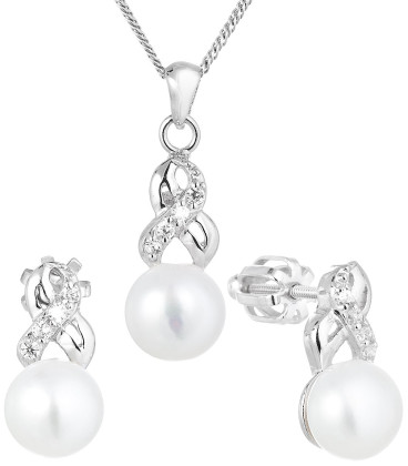 Strieborna sada perlových šperkov sa zirkónmi 29044.1