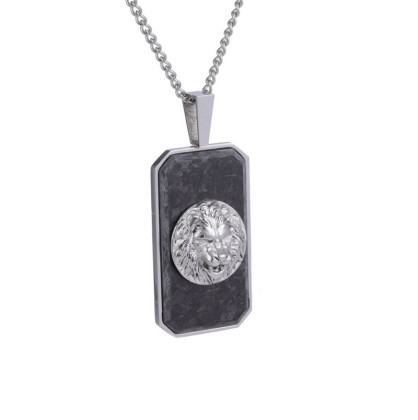 Prívesok lev z chirurgickej ocele a kovaného uhlíka PSS1178