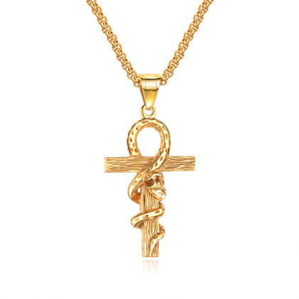 Oceľový prívesok nílsky kríž JCFGX1420-Zlatý had