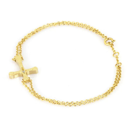 Zlatý oceľový náramok krížik BSS778