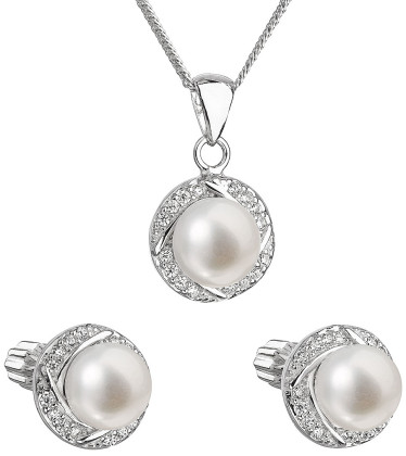 Set strieborných perlových šperkov sa zirkónmi 29004.1