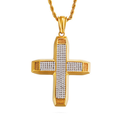 Masívny oceľový náhrdelník kríž so zirkónmi WJHC255