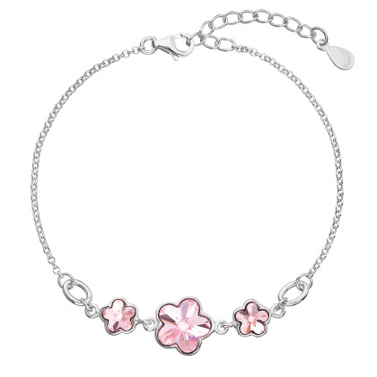 Strieborný náramok so Swarovski krištálmi ružová kytička 33112.3 light rose