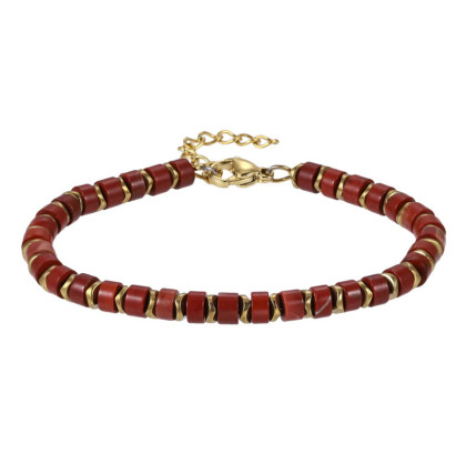 Náramok s pozlátenými prvkami a červeným minerálom BSS1085R