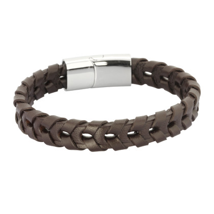 Pánsky náramok z kože a chirurgickej ocele BSS560BR
