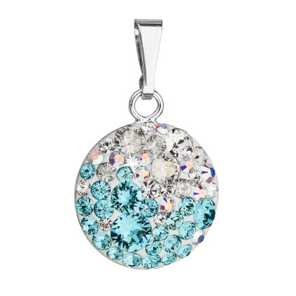 Strieborný prívesok s krištálmi Swarovski modrý okrúhly 34225.3 light turquoise