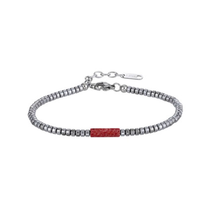 Štýlový náramok z chirurgickej ocele a hematitu MBSS179-RED