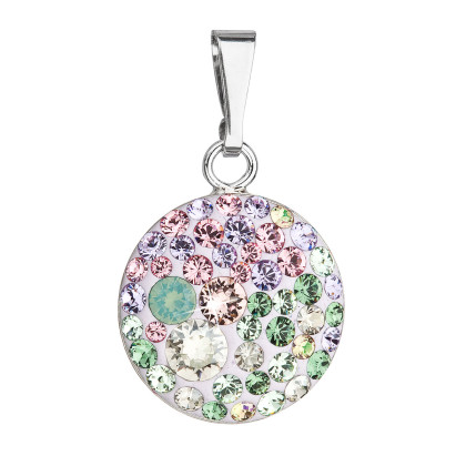 Strieborný prívesok s krištáľmi Swarovski mix farieb okrúhly 34225.3 sakura