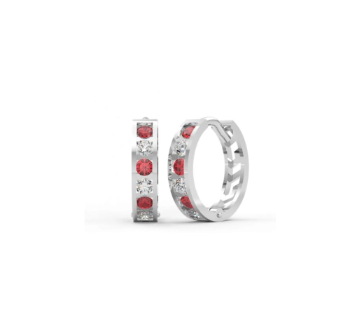 Náušnice z bílého zlata kroužky 239-0364B Red-White