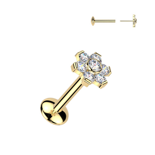 Pozlátený titánový piercing do brady s Moissanity SEMITL07
