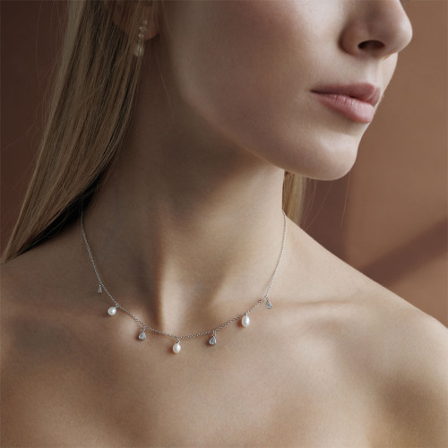 Dámsky náhrdelník perly so zirkónmi SK25233NW