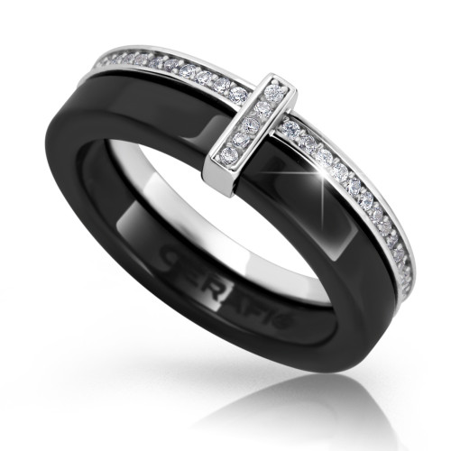 Dámsky keramický prsteň so zirkónmi Cerafi Binomio Nero 901