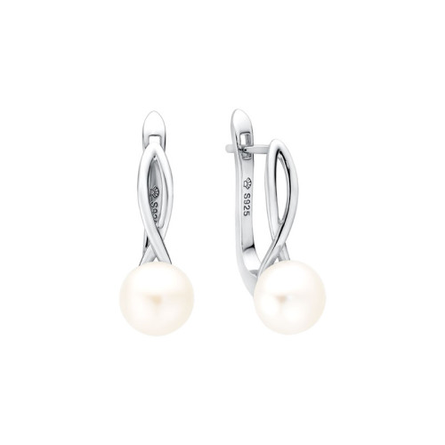 Visiace strieborné náušnice s riečnou perlou SK22104ELW