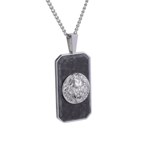 Prívesok lev z chirurgickej ocele a kovaného uhlíka PSS1178