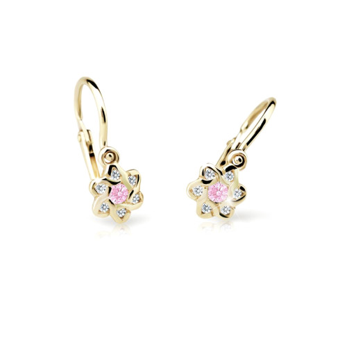 Detské náušnice zlate Cutie Jewellery C2149Z CZ-Pink