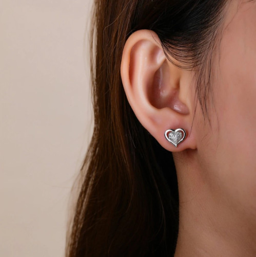 Náušnice srdiečka striebro so zirkónmi 313125001