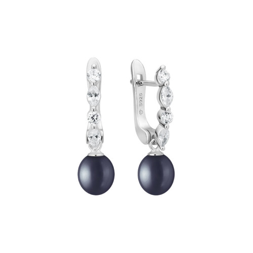 Strieborné náušnice so zirkónmi a riečnou perlou SK25486ELB