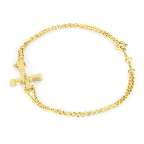 Zlatý oceľový náramok krížik BSS778