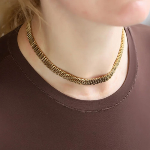 Štýlový náhrdelník choker z pozlátenej ocele NSS1041