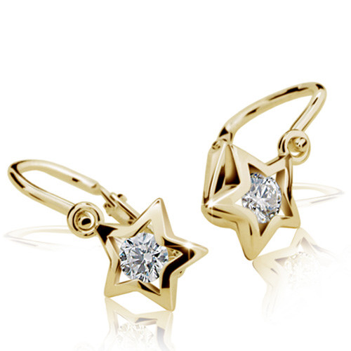 Detské náušnice Cutie Jewellery C1942Z CZ White -Žlté zlato 585/000