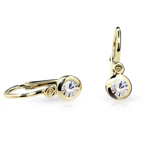 Detské náušnice Cutie Jewellery C1537Z CZ White -Žlte zlato 585/000