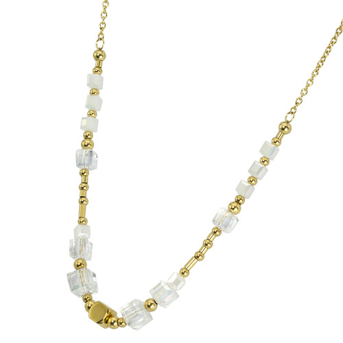 Elegantný náhrdelník z chirurgickej ocele a sklenených korálikov NSS714GD