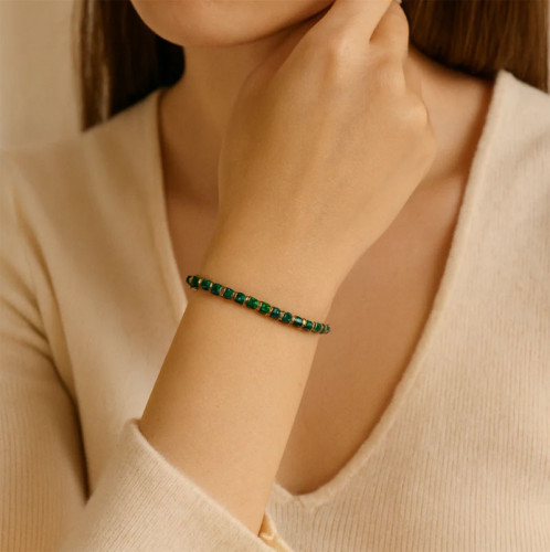 Náramok na ruku z pozlátenej ocele a malachitu BSS1085