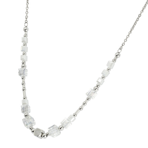 Oceľový náhrdelník so sklenenými korálkami NSS714ST