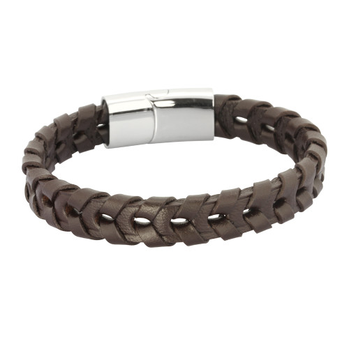 Pánsky náramok z kože a chirurgickej ocele BSS560BR