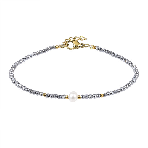 Dámsky náramok z hematitu s perlou MBSS185BK
