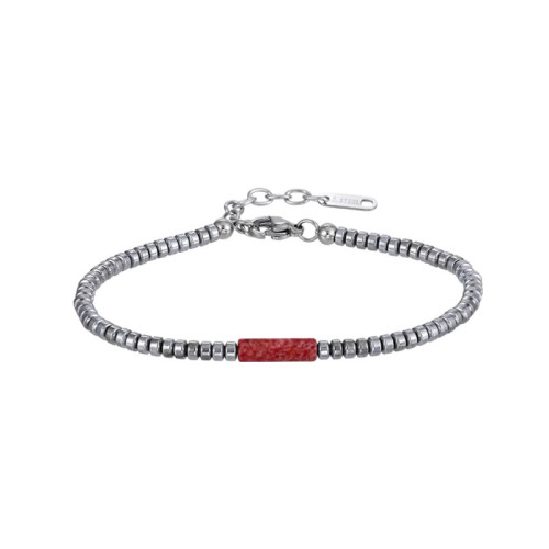 Štýlový náramok z chirurgickej ocele a hematitu MBSS179-RED