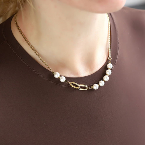 Pozlátený perlový náhrdelník chirurgická oceľ NSS1044