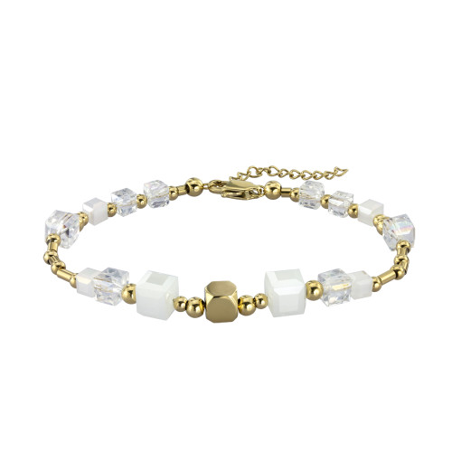 ozlátený náramok s korálkami zo skla BSS814GDWH