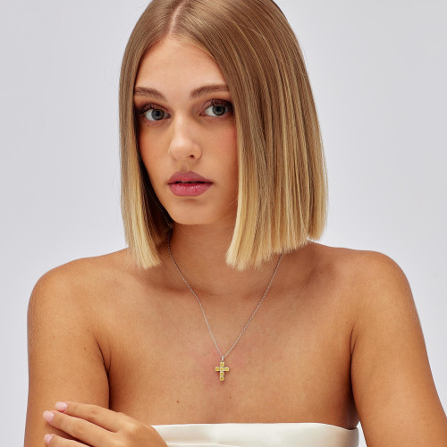 Strieborny prívesok krížik so zirkónmi Brosway Fancy Energy Yellow FEY03